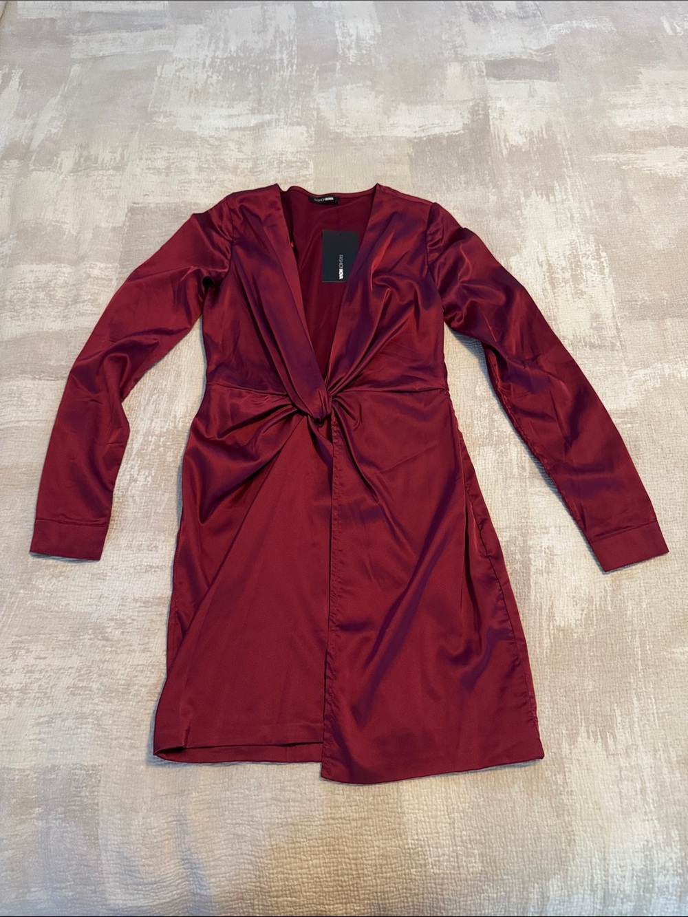 Fashion Nova Burgundy Long Sleeve Twist-Front Mini Dress